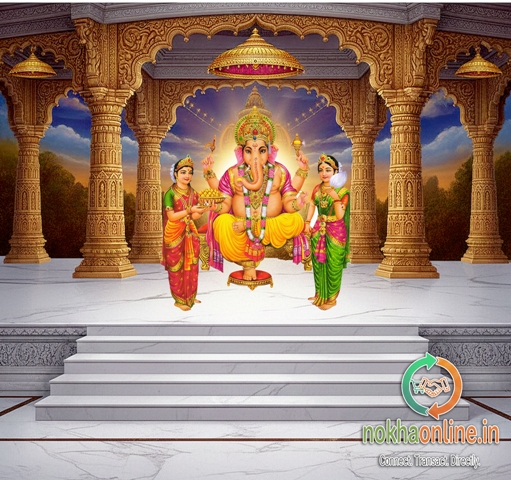 Scriptural Ganesha iconography - Modak and goad in the right hand, noose and axe in the left hand.