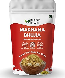 MITHILA FOODS 200g Makhana Bhujia | Crunchy Foxnut Base Healthy Bhujiya with Roasted Makhana Chunks | Gluten-Free, High-Protein Namkeen | Healthy Bihari Snack | Authentic Flavor From Bihar