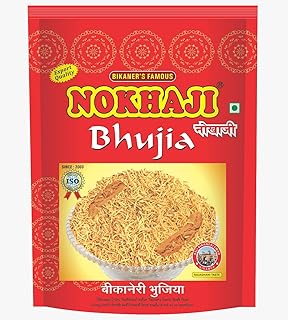 Nokhaji Aslee Bikaneri Bhujia - Vegetarian Indian Namkeen 1KG (Pack Of 1)