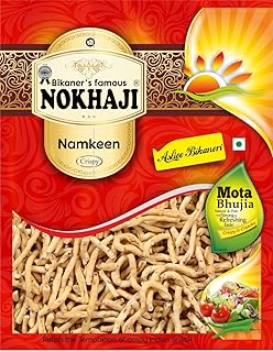 Bikaner's Famous Nokhaji Aslee Bikaneri - Mota Bhujia Asli Bikaneri Swad - Vegetarian Indian Snack 500gm (Pack of 1)