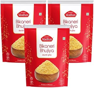 Madhav Bikaner'S Bikaneri Bhujia | Handmade Bhujia | 1.2Kg Pack Of 3 | Product Of Bikaner | No Palm Oil | Traditionally Prepared | Authentic Bikaneri