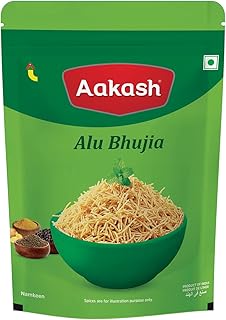 Aakash Namkeen Alu Bhujia | Light & Pudina Flavor Bhujia Namkeen | Spicy Potato and Gram Flour Snacks | | 350 Gm